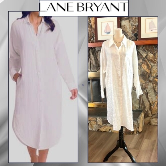 NWT,Lane Bryant,Shiny,Metallic Striped Threaded/White, Shirt Dress,Plus,Size 30 - Picture 8 of 14